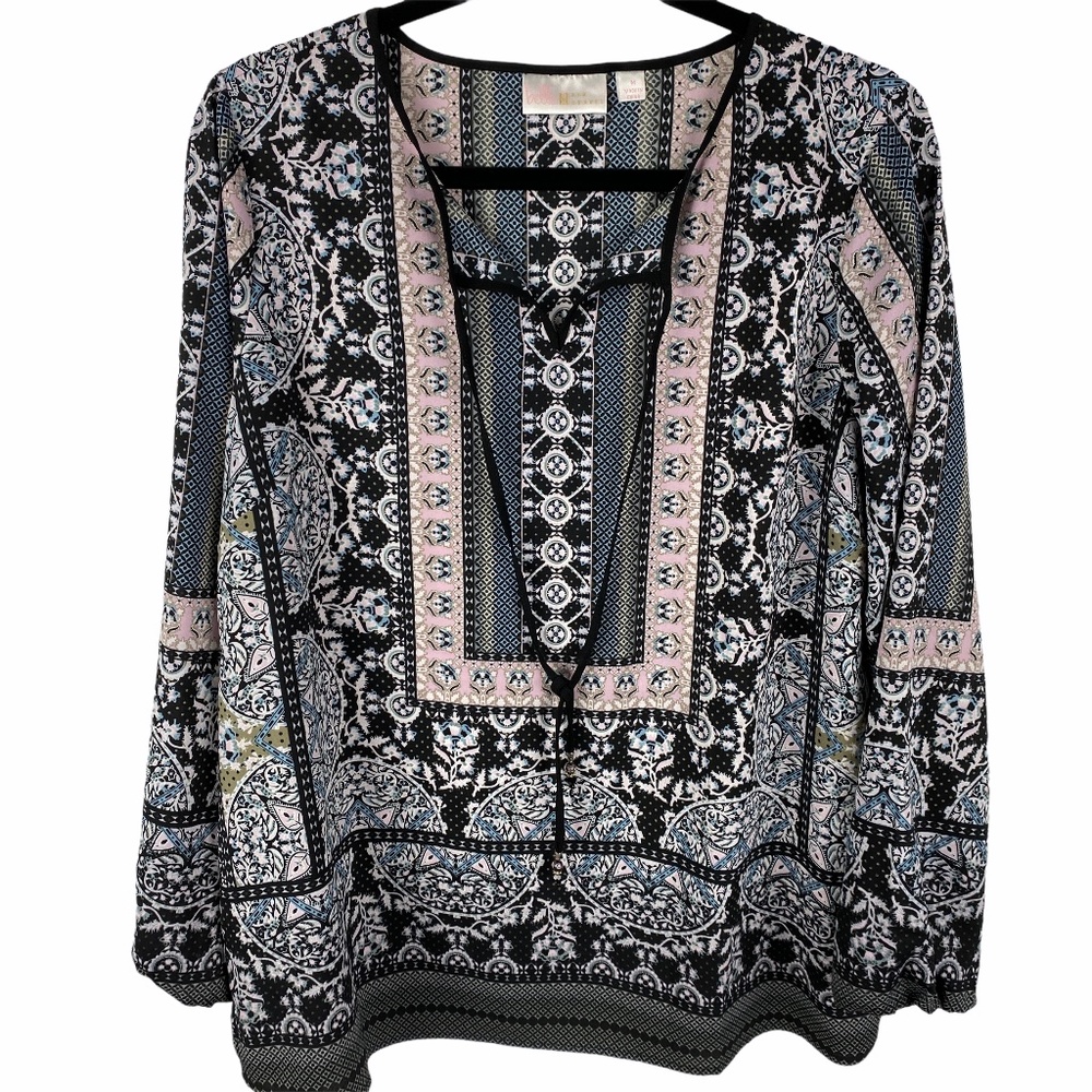 Belle by Kim Gravel Blouse Size Medium Black/Pink
